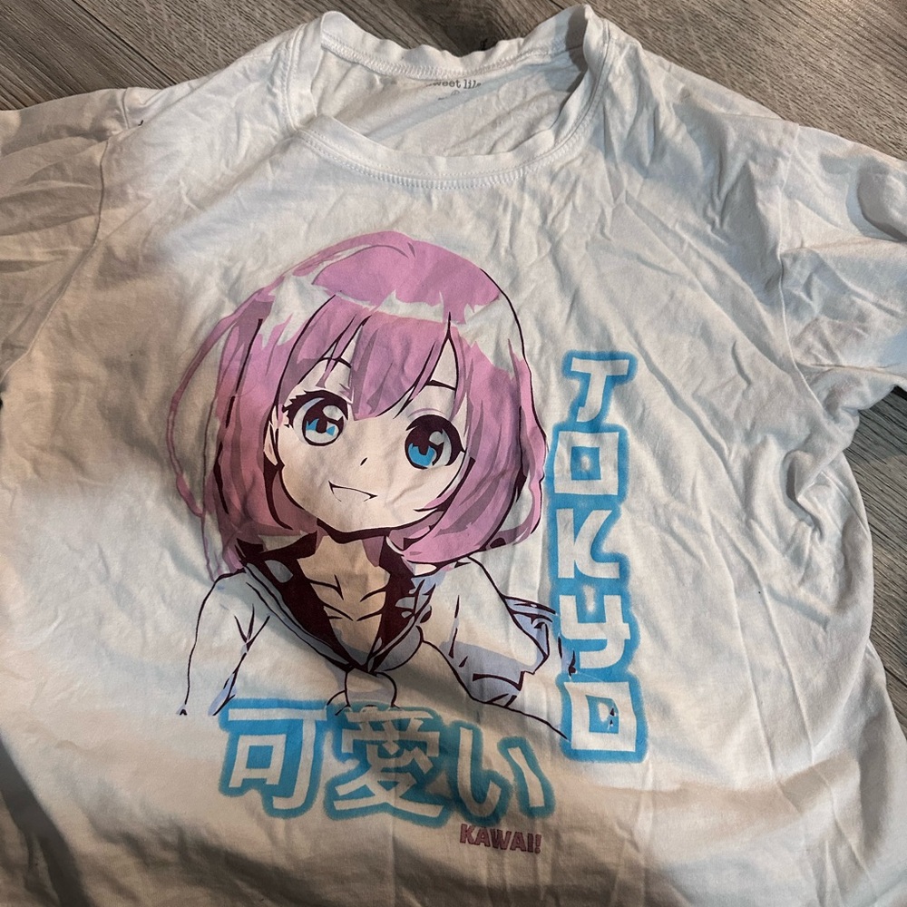 Anime Graphic Tee - White & Pink
